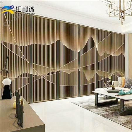 广东玫瑰金镜面镂空屏风 激光镂空屏风隔断客厅定制