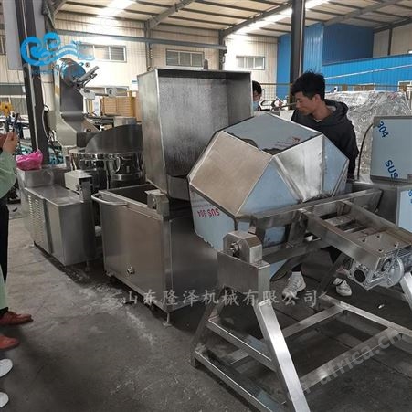 隆泽琥珀核桃仁裹糖油炸机 商用蚕豆制作油炸锅 大型自动不粘锅油炸机流水线