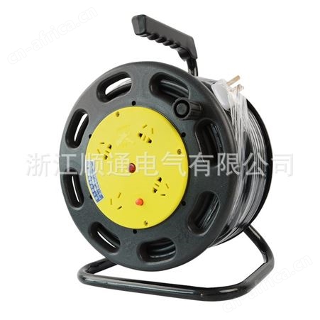 顺通 绕线盘移动线缆盘2*4/50m电源盘30米线卷盘手提式便携黑色拖线盘电源盘