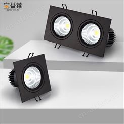 双头筒灯led天花灯 宝益莱嵌入式可调角度格栅射灯 开孔20*10长方形10w黑色COB斗胆灯