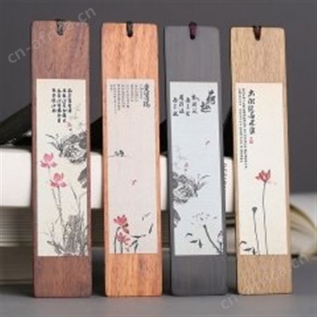 红素中国风古典红木套装 荷花绘画 黑檀木商务书签套装 100套起订不单独零售