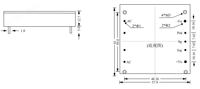 300W 半砖系列 AC谐波抑制模块DBM300-PFC外形图