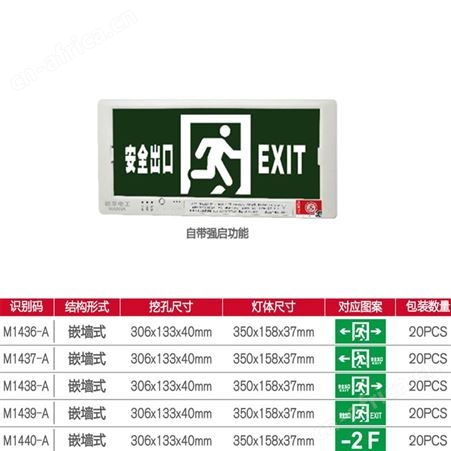 敏华电工EPS应急电源安全出口应急照明白色防火塑料边框标志灯M-BLZD-1LROEⅠ5WCAI