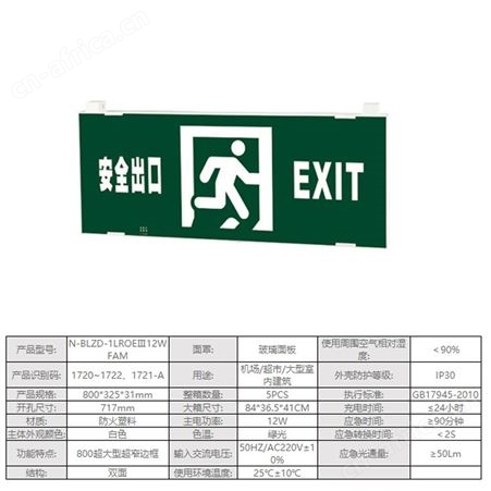 劳士敏华超大型防火全塑料超窄边框安全出口标志LED应急灯具N-BLZD-1LROEⅢ12WFAM