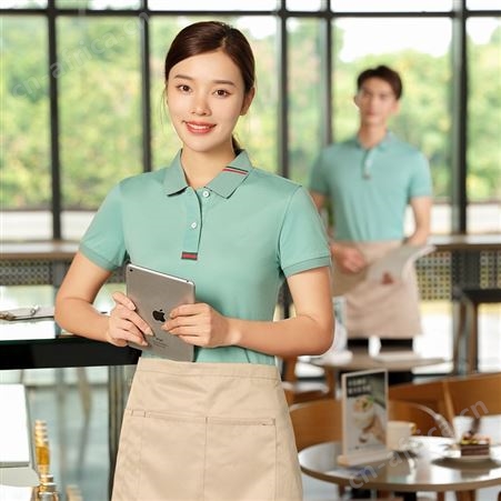 网红餐厅工作服t恤夏季有领短袖透气薄款奶茶甜品烘焙冰吧服务员