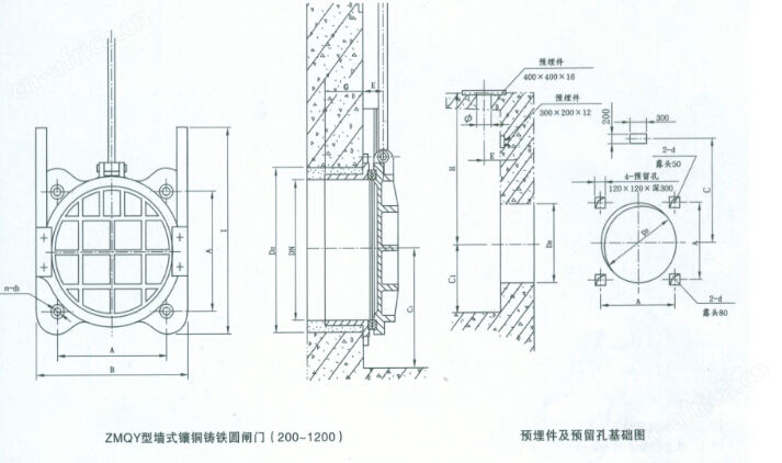 铸铁镶铜圆闸门结构尺寸图