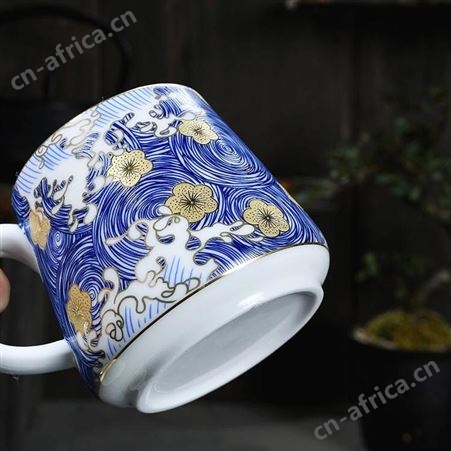 满彩海浪马克杯定制 过滤网茶杯办公室通用 精美陶瓷杯 商务礼品杯套装