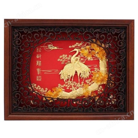 鹤寿金箔挂画定制 金箔立体画摆件 金属工艺品定做logo 长辈生日工艺礼品定制