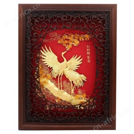 鹤寿金箔挂画定制 金箔立体画摆件 金属工艺品定做logo 长辈生日工艺礼品定制