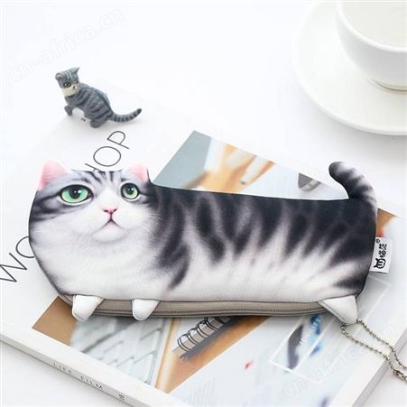 创意猫咪文具袋厂家 创意可爱笔袋定制 仿真动物文具盒定做logo 学生文具用品厂家