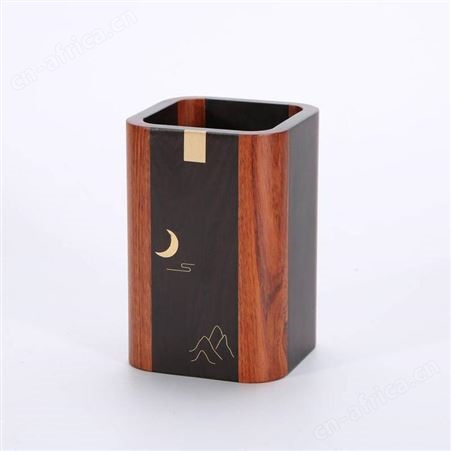 紫光檀木制工艺品定制 笔筒套装 商务馈赠木质纪念品定做刻字 商务笔筒三件套