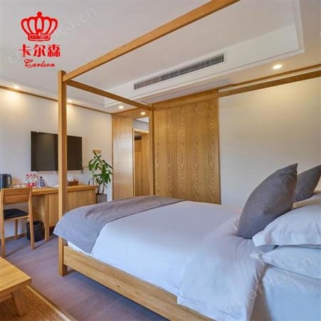 卡尔森苏州家具厂现代新中式实木床双人架子床1.8米酒店民宿宾馆客房工程家具定制