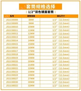金指数佳捷仕云南昆明扳手套筒-双色镜面短套筒27mm