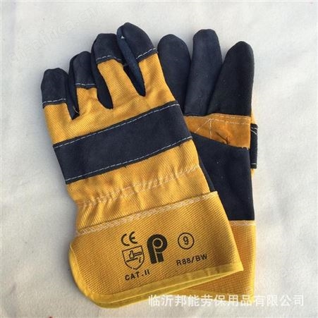 牛皮电焊手套加托翻毛耐磨二层牛皮手套帆布工业劳保防护焊工手套