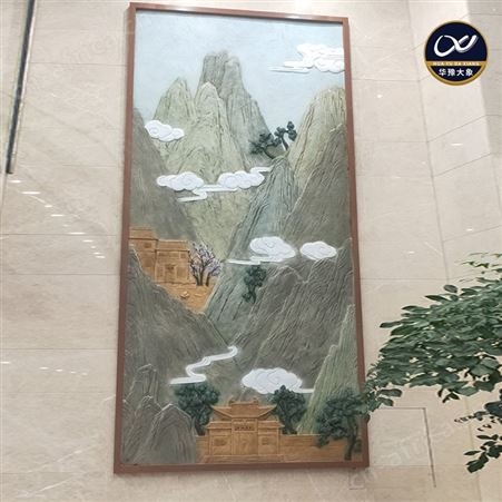玻璃钢彩绘浮雕定做 室内酒店大堂山水画泥稿设计