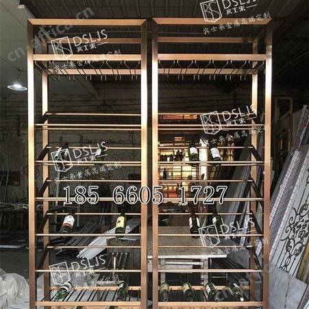 包邮江苏省不锈钢轻奢复古红酒架玫瑰金酒吧陈列式架柜装饰架定制