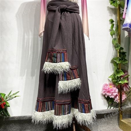 藏族舞蹈服定制成人渐变上衣演出服裙子套装艺考表演服女量身定制