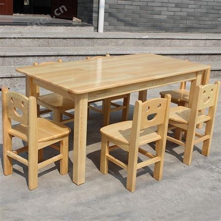 幼儿园实木桌子椅套装 儿童樟子松六人实木桌 托管班课桌